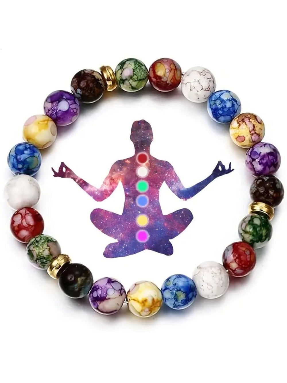 Chakra Healing Multicolor Agate Bead Bracelet